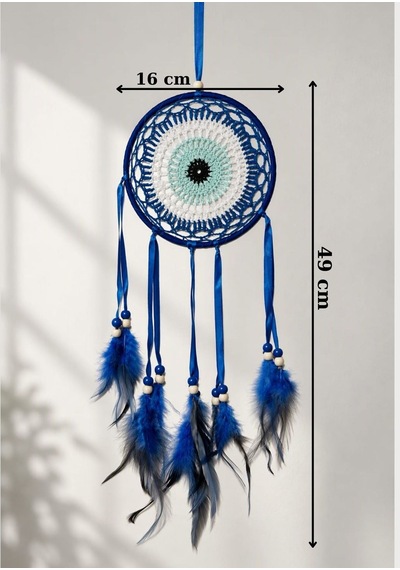 Motifli Düş Kapanı Rüya Kapanı Dream Catcher Mavi Tüylü Bohem Duvar Süsü Bohem El Yapımı Düş Kapanı 53328104