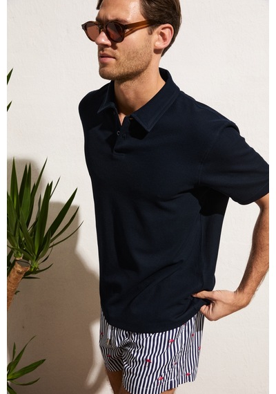 Grimelange Mınnutu Erkek Organik Pamuklu Polo Yakalı Regular Fit Lacivert T-shirt