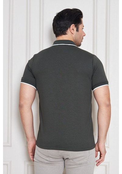 Erkek Jeuss Oysho Kumaş Fermuarlı Yakalı Haki Tshirt