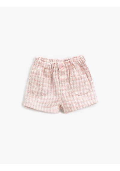 Koton Tüvit Mini Şort Cepli Beli Lasikli Pembe Ekose 3smg40001aw Pembe Ekoseli