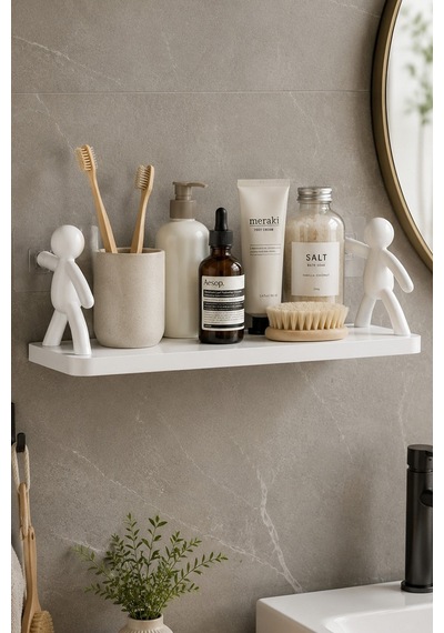 2'li Yapışkanlı Çöp Adam Banyo Organizer Raf Şampuan Kozmetik Baharat Düzenleyici Dekoratif Raf Diğer