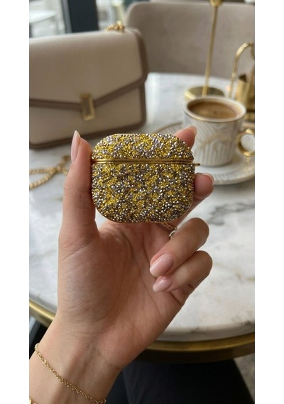 Fadex Apple AirPods 4 Ve 5.nesil Uyumlu Kılıf Diamond Elmas Görünümlü Gold Taşlı Kılıf