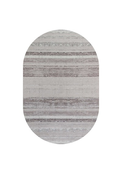 Parlak Saten Dokulu Poem Bambu Tuşe Modern Trend Oval Halı Pm12 Beyaz Kemik-bej