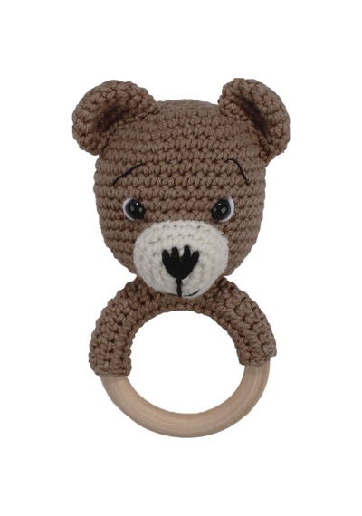 Amigurumi Sevimli Kahve Ayıcık Diş Kaşıyıcı Çıngıraklı Organik Oyuncak Çok Renkli