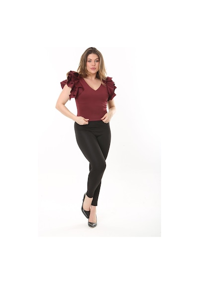 Şans Kadın Büyük Beden Bordo Volan Kollu Arka Gizli Fermuarlı Bluz 65n37533-bordo Bordo
