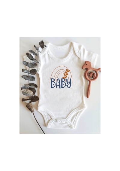 Babylimon Baby Yazılı Gökkuşağı Kısa Kol Organik Bebek Body Beyaz - 132207279 Beyaz