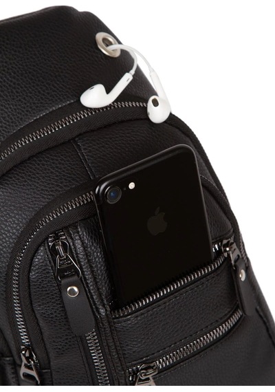 Newish Polo Deri Usb Kulaklık Çıkışlı Fermuarlı Çapraz Göğüs Ve Omuz Çantası New160 - Siyah