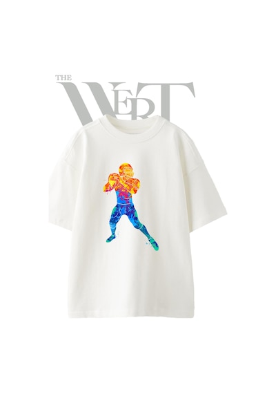 Thewert Paint Splatter Football Tasarım Baskılı Ünisex Beyaz Oversize T-shirt