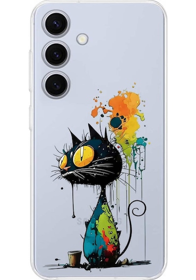 Samsung Galaxy S25 Fe İle Uyumlu Splash Kedi Tasarımlı Şeffaf Silikon Kılıf Şeffaf