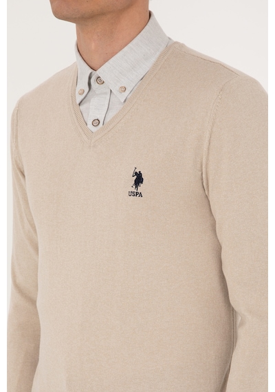 U.S. Polo Assn. Erkek Slim Fit V Yaka Taş Melanj Basic Kazak 50288881-VR225