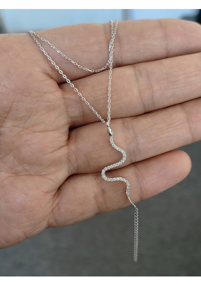 Zirkon Taşlı Yılan Figürlü Gümüş Şahmeran Bileklik 925 Ayar, Şık Tasarım - Rodyum Renk