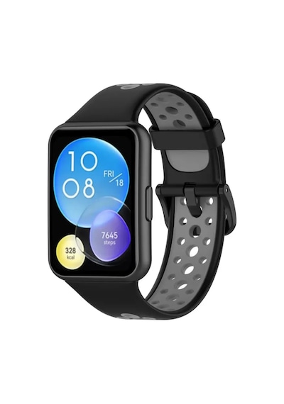 Newface Huawei Watch Fit 2 Spor Delikli Kordon - Siyah-gri