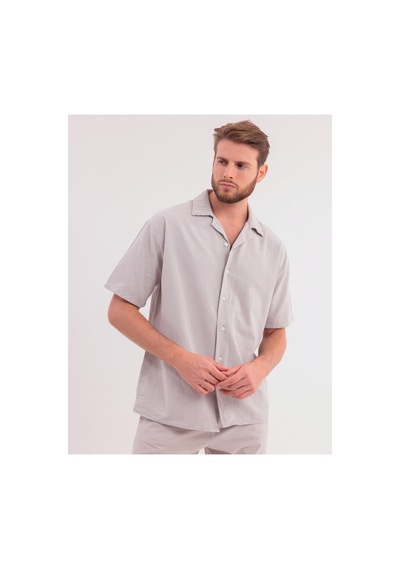 Erkek Siyah Keten Takım Oversize Gömlek & Pantolon 2'li Set Bağcıklı Rahat Yazlık Kombin Taş