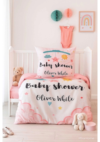 Yenidoğan Kız Bebek Nevresim Takımı %100 Pamuklu Baby Shower White Çok Renkli