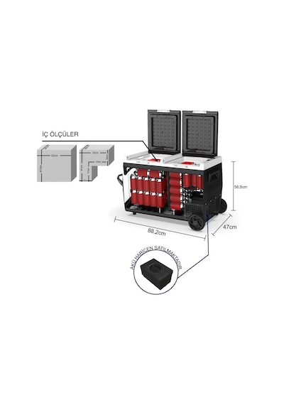 K95d 12/24volt 95 Litre Akülü/kablolu/çift Bölmeli Kompresörlü Tekerlekli Outdoor Oto Buzdolabı