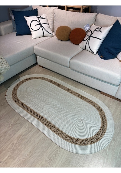Mavaux Lotus Jüt Hasırlı El Örgüsü Kilim Krem - Bej