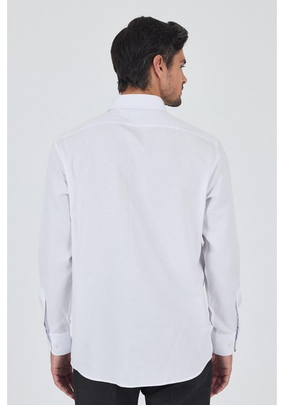 İmza Uzun Kol Desenli Armürlü Sert Yaka Cepli Pamuklu Classic Comfort Fit Gömlek 1004250187 Beyaz