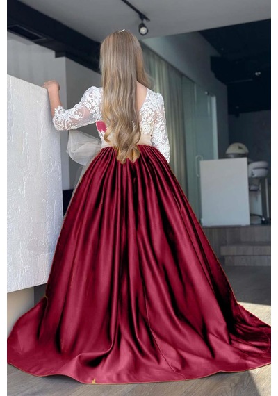 Riccotarz Kız Çocuk Yakası Şeffaf Tül Omuz Ve Kolları Güpür İşlemeli Fiyonk Detaylı Saten Bordo Uzun Abiye Bordo Riccotarz Kız Çocuk Yakası Şeffaf Tül Omuz Ve Kolları Güpür İşlemeli Fiyonk Detaylı Saten Bordo Uzun Abiye Bordo
