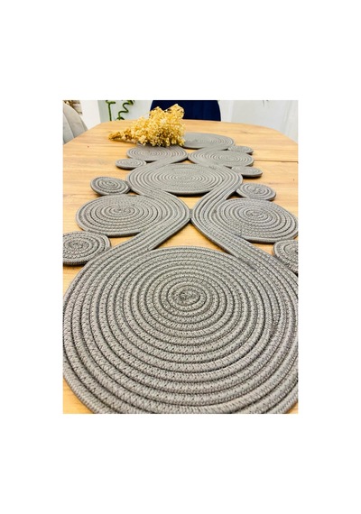 Jüt, Hasır,sarmal Model, Dekoratif Masa Örtüsü, Runner 40x110 Cm, Sehpa Örtüsü, Bohem Tarzı Antrasit Antrasit