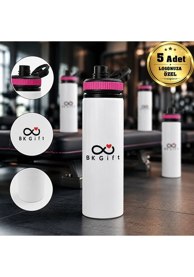 Logonuza Özel 5 Adet Askılı Alüminyum Su Matarası - 800 Ml Kurumsal Matara Pembe
