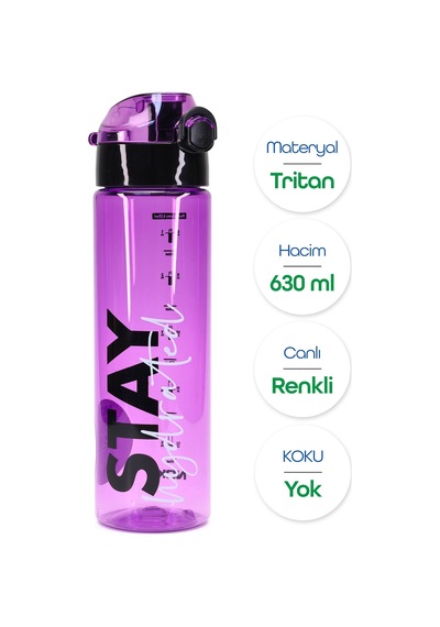 Su Matarası Tritan Geniş Ağız Su Şişesi Stay Hydrated Spor Matarası Suluğu Bpasız 630 Ml Mor 0102
