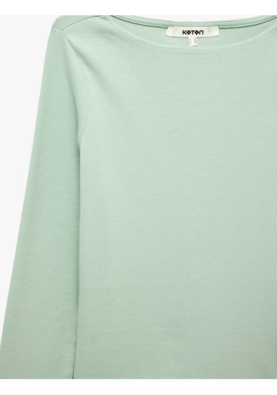 Koton Slim Fit Pamuklu Kayık Yaka Uzun Kollu Basic Bluz Mınt 7wak10315ek Mint