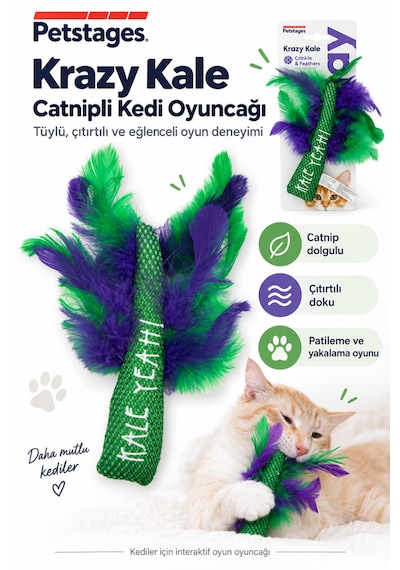 Petstages Krazy Kale Catnipli Kedi Oyuncağı Yeşil Peluş