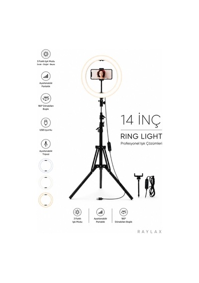 14 İnç Ring Light Led Işıklı Telefon Tutucu Makyaj Çekim Lambası 2.1 Metre Tripod