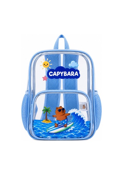 Capybara Lisanslı Şeffaf Çocuk Çantası - Hafif Ve Dayanıklı Şeffaf Sırt MAvi