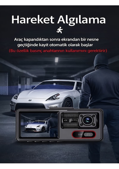 Araç İçi Kamera 4k 30fps Dvr 3 Kameralı Lcd Ekranlı Gece Görüşlü Araba Kamerası