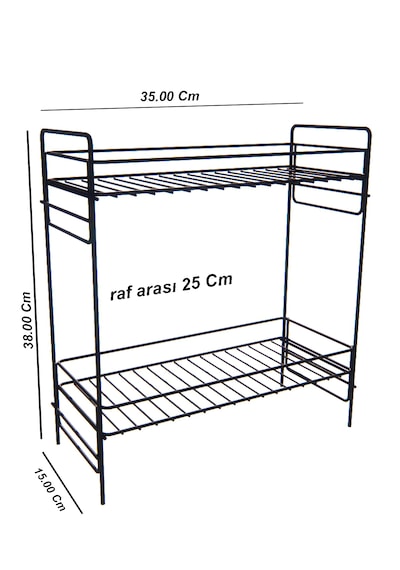 2 Katlı Evye Tezgah Altı Raf Banyo Mutfak Dolabı Çok Amaçlı Düzenleyici Deterjanlık Organizer 35x15 Siyah