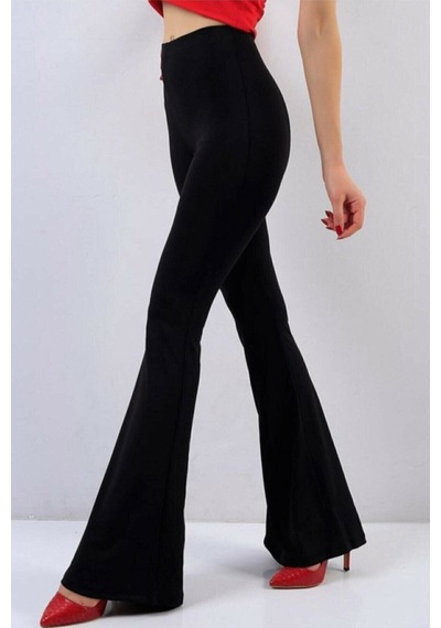 Unika Boutique Kadın Likralı Interlok İspanyol Paça Siyah Yüksek Bel Pantolon