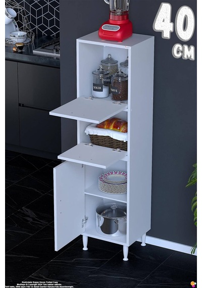 Vento 40 Cm Çok Amaçlı Mutfak Kiler Dolabı Üst Kapaklı Banyo Ayakkabılık Boy Mutfak Dolabı 40x150x32 Beyaz