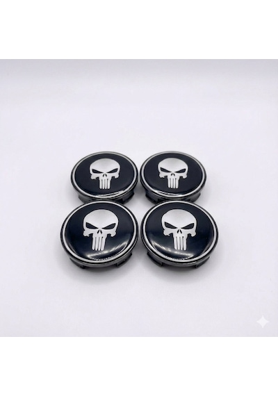 Beyaz Punisher Damla Geçme Jant Göbek Kapağı 4 Lü Set 55/58mm Siyah