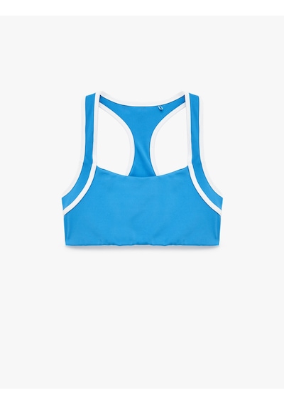 Koton Slim Fit U Yaka Biyeli Sırt Detaylı Kolsuz Sporcu Sütyeni Mavi 6sak30245nk