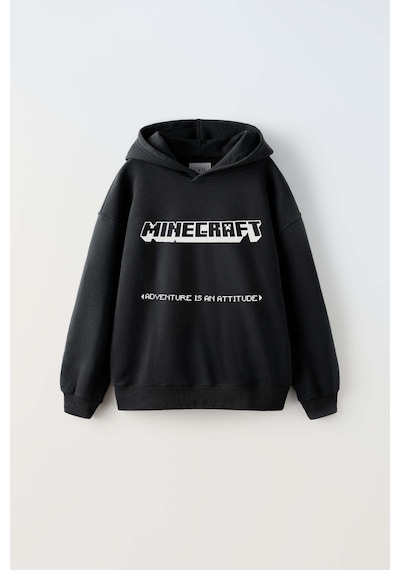 Erkek Çocuk Mınecraft Modelli Pamuk Kapşonlu Sweat Siyah