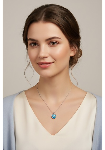 Valmont Accessories Kalp Atışı Detaylı Mavi Taşlı 40+5 Cm Ayarlanabilir Çelik Kadın Kolye