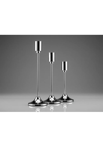 3'lü Metal Şamdan Seti Gümüş Renk Şamdanlık Klasik Mumluk Seti 16-19-22 Cm Şeffaf