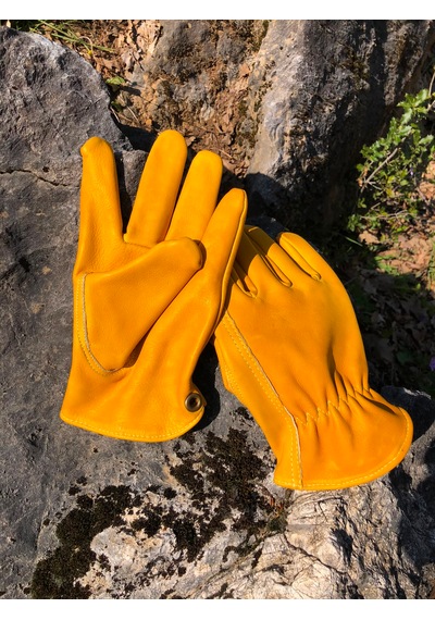 Hakiki Deri Kamp Eldiveni Bahçe Çiftlik Atölye Outdoor Eldiveni Sarı