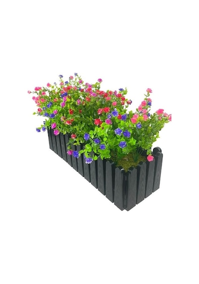 Yapay Çiçek Siyah Çit Balkon Saksısı Renkli Mineli Şimşir Çiçekli 55 35cm