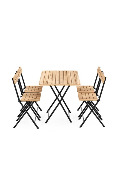 4 Kişilik Bistro Takım Bahçe Masa Sandalye Çam 1427 Kahverengi