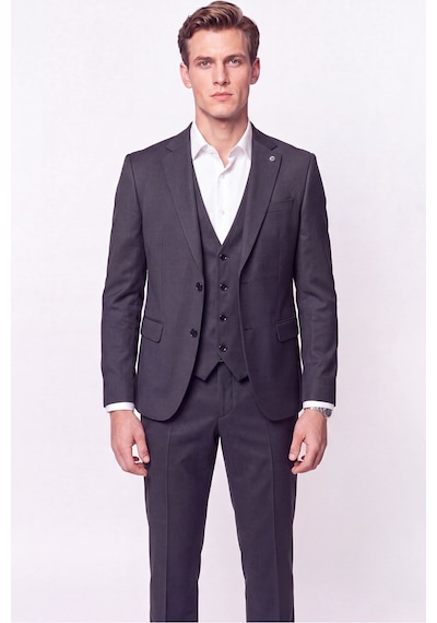 Efor Slim Fit Çift Yırtmaç %97 Yünlü Doku Desenli Esnek Antrasit Yelekli Takım Elbise Tk 927 Efor Slim Fit Çift Yırtmaç %97 Yünlü Doku Desenli Esnek Antrasit Yelekli Takım Elbise Tk 927