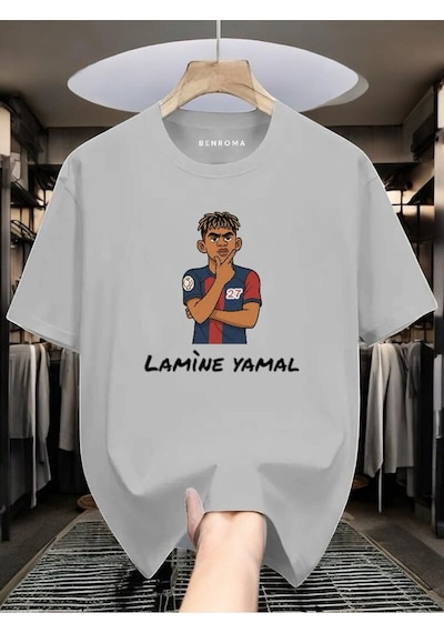 Lamine Yamal Baskılı Tişört Gri