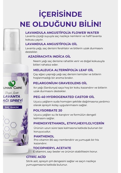 Lavanta Yağı Saç Spreyi - Bit Kovucu Saç Spreyi - Itır, Neem, Çay Ağacı
