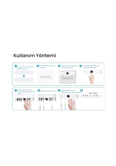 Pluzz Şarj Edilebilir Diş Fırçası Tutacağı Tam Otomatik Sensörlü Uv Sterilizatör Led Teknolojisi Mavi Açık Ahşap