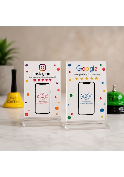 2'li Nfc Akıllı Kart Seti Yorum Ve Sosyal Medya Pleksi Masaüstü Standı