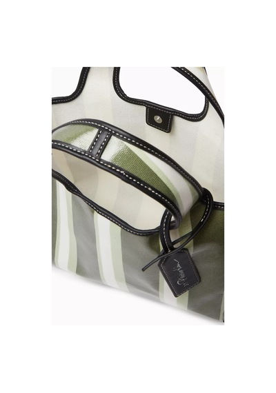 3.1 Phillip Lim Mini Çift Çizgili Pazar Çantası, Şık & Kompakt, Kaplamalı Kanvas El Çantası Yeşil