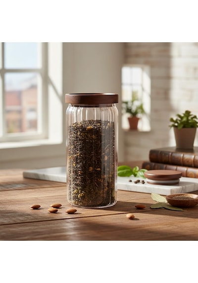 Ayrex Deconox Akasya Kapaklı Çizgili Cam Kavanoz 1000ml /1 Litre / Hava Geçirmez, Modern Fitilli Tasarım Gıda Sak Diğer