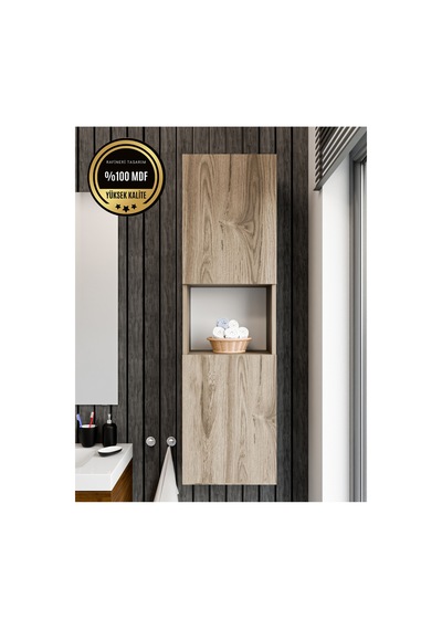 Lisa Banyo Dolabı Duvara Monte Raflı Mdf Ceviz