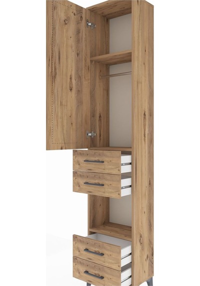 Arges Dolap 3 Raflı 4 Çekmeceli Tek Askılı 44x30x221 Çam-çam Çam